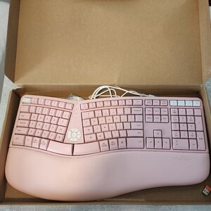 Meetion Pink Wireless Ergonomic Keyboard